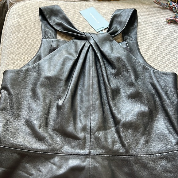 Antonio Melani Jessica Twisted Halter Neck Genuine Leather Sheath Mini Dress - Picture 14 of 16